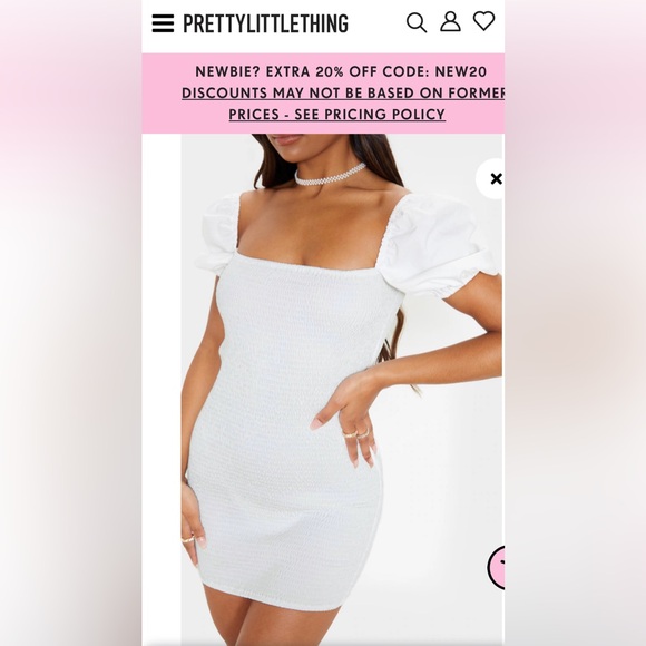 Pretty Little Thing WHITE SQUARE NECK PUFF SLEEVE SMOCK DRESS Size 6 Fits 8 - Picture 3 of 7